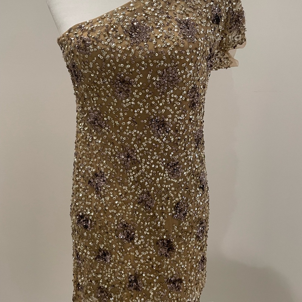 Arden B Gold Sequin One Shoulder Cocktail Dress